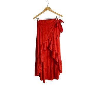 Flawless Orange High Low Ruffle Wrap Skirt‎ Small Boho Cottagecore Resort Summer